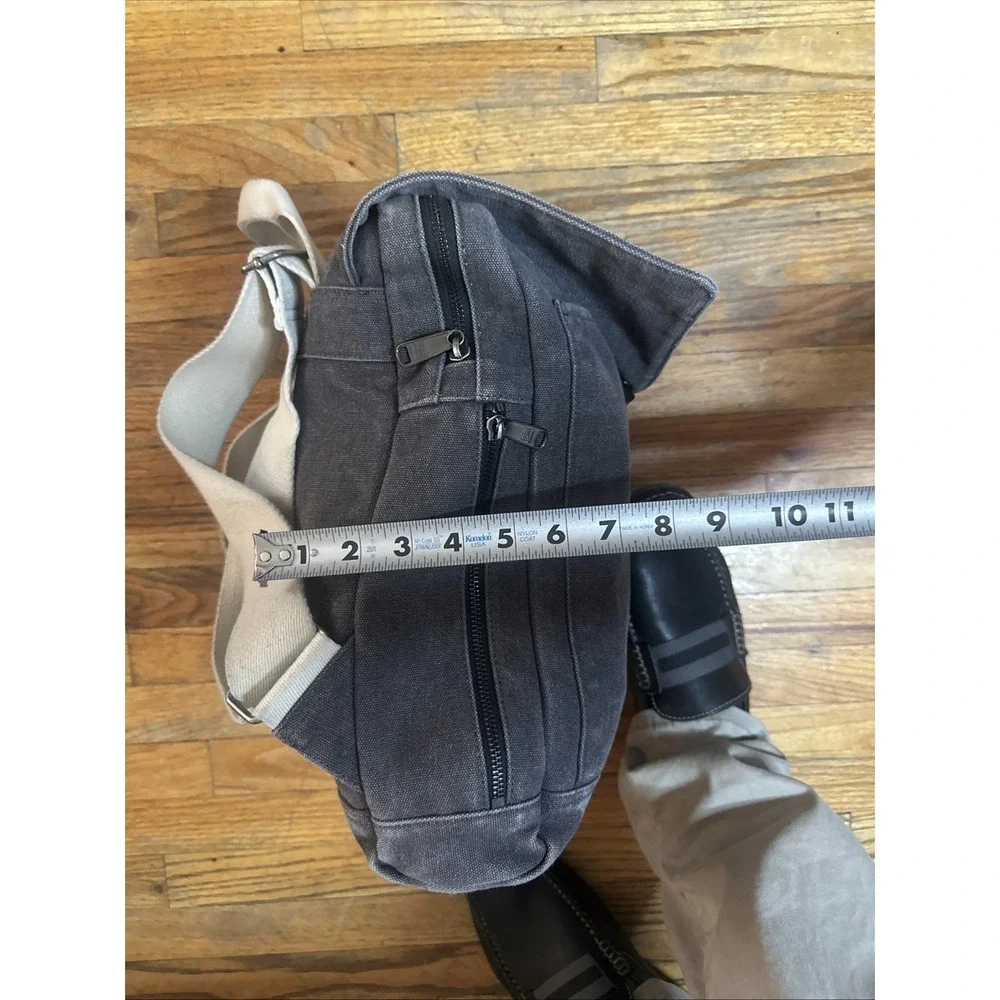 Toms Trekker Excursion Canvas Backpack Grey W/White Straps Button/Zipper Adjust